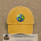 Casquette baseball Jaune délavé - Moutarde délavé 100% coton avec visuel Planète Terre cartoon 7 cm - image produit principale