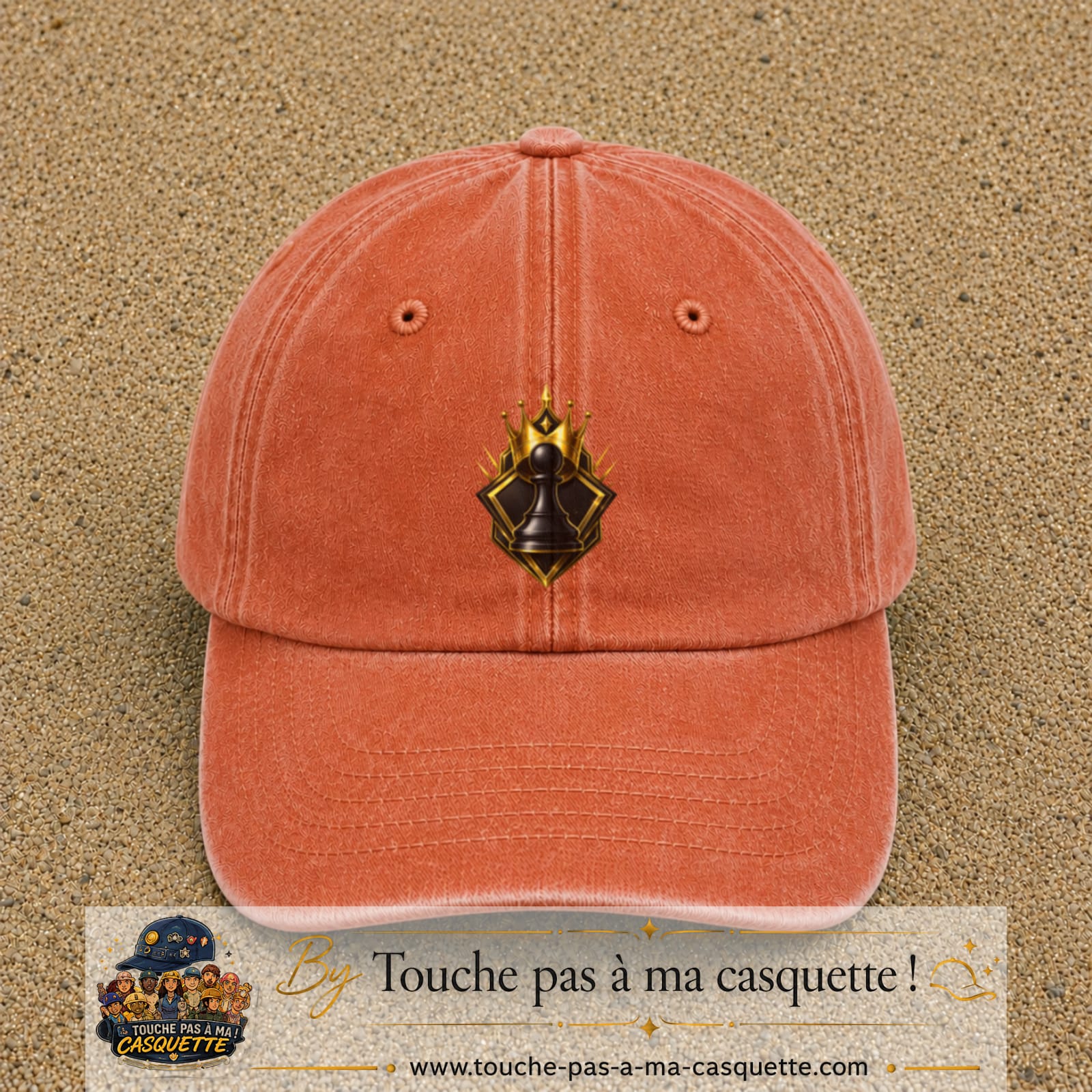 Image principale casquette Orange délavé - Corail délavé avec motif Pion d’échecs royal 7 cm
