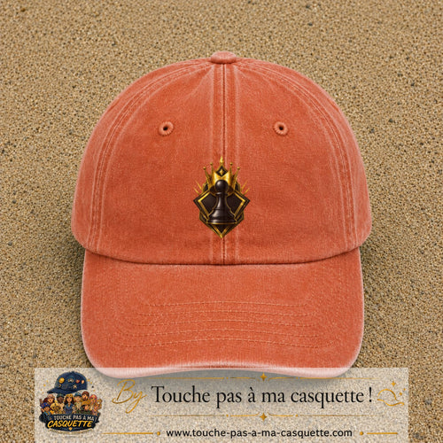 Image principale casquette Orange délavé - Corail délavé avec motif Pion d’échecs royal 7 cm