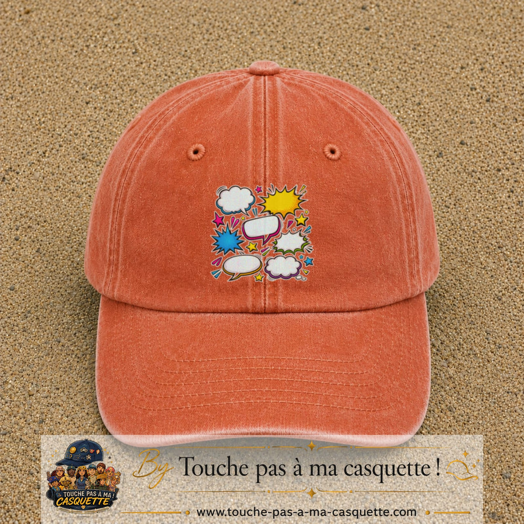 Casquette Orange délavé - Corail délavé motif Bulles de bande dessinée logo 7 cm