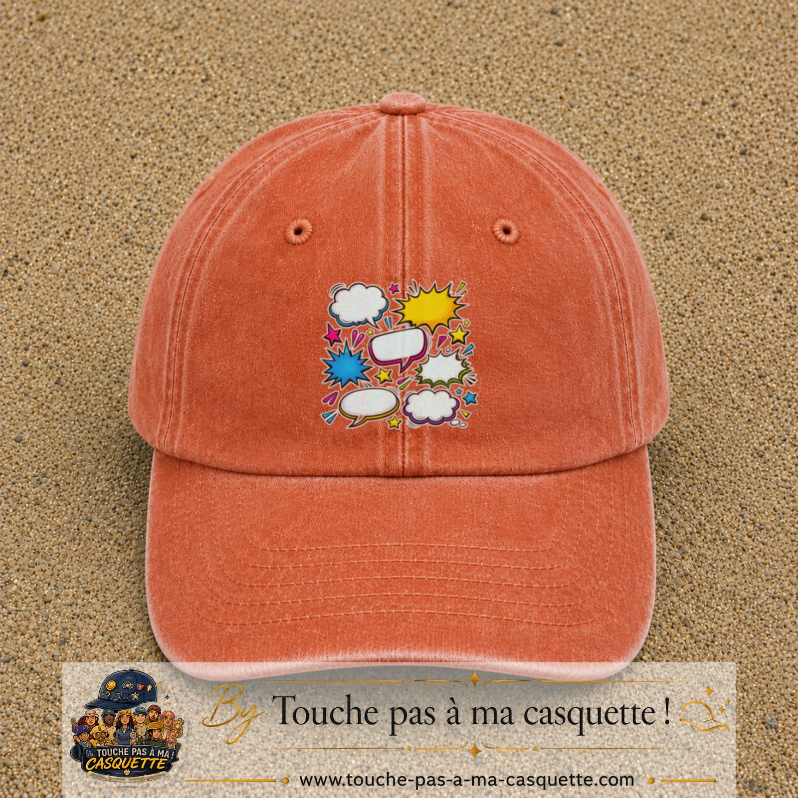 Casquette Orange délavé - Corail délavé motif Bulles de bande dessinée logo 7 cm