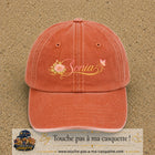Casquette Orange délavé - Corail délavé avec motif Prénom Sonia fleuri en 5 cm – vue principale