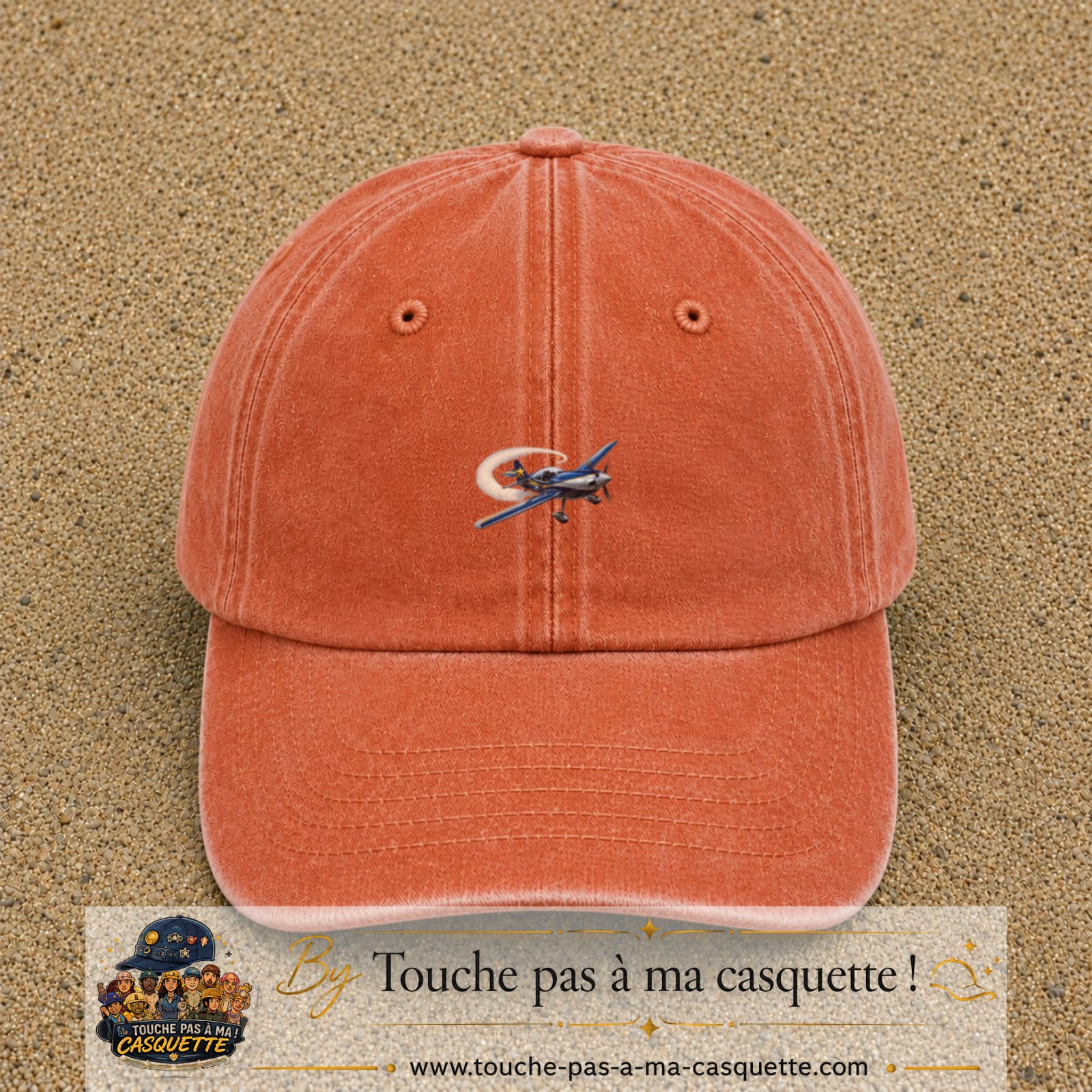 Image principale casquette Orange délavé - Corail délavé avec motif Avion de voltige 3 cm