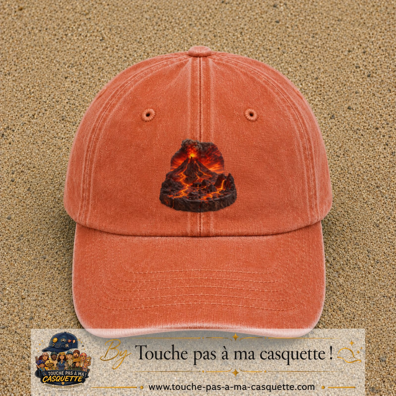 Image principale casquette Orange délavé - Corail délavé avec motif Volcan de lave 7 cm
