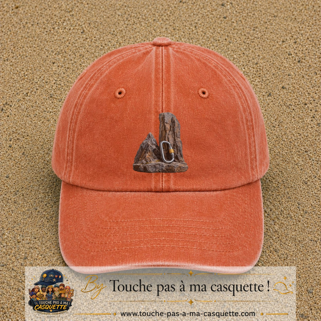 Casquette Orange délavé - Corail délavé motif Mousqueton d’escalade logo 7 cm
