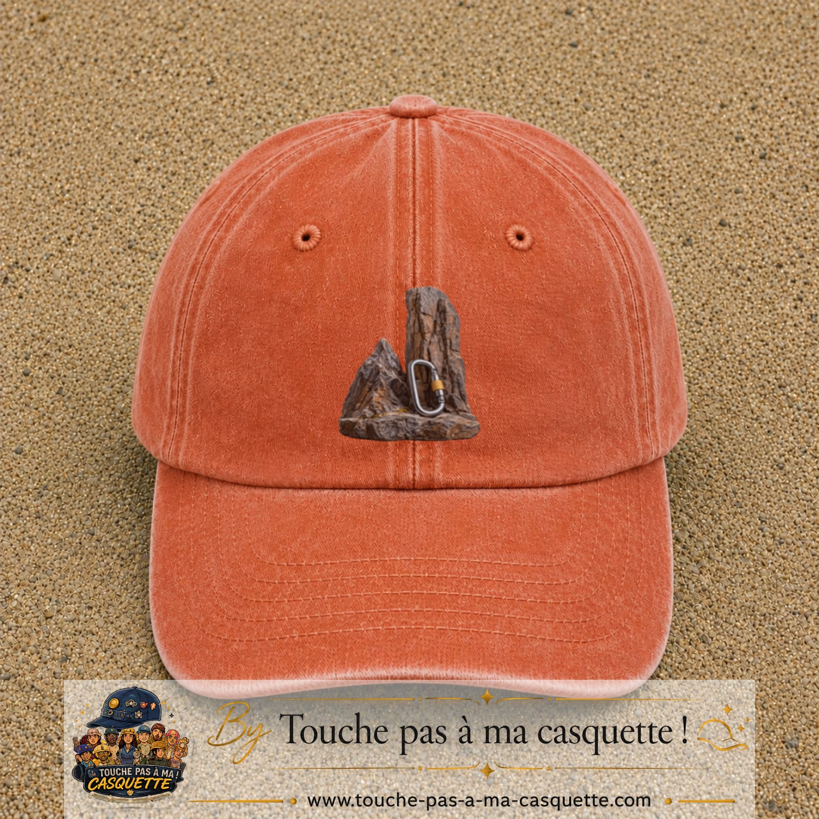 Casquette Orange délavé - Corail délavé motif Mousqueton d’escalade logo 7 cm