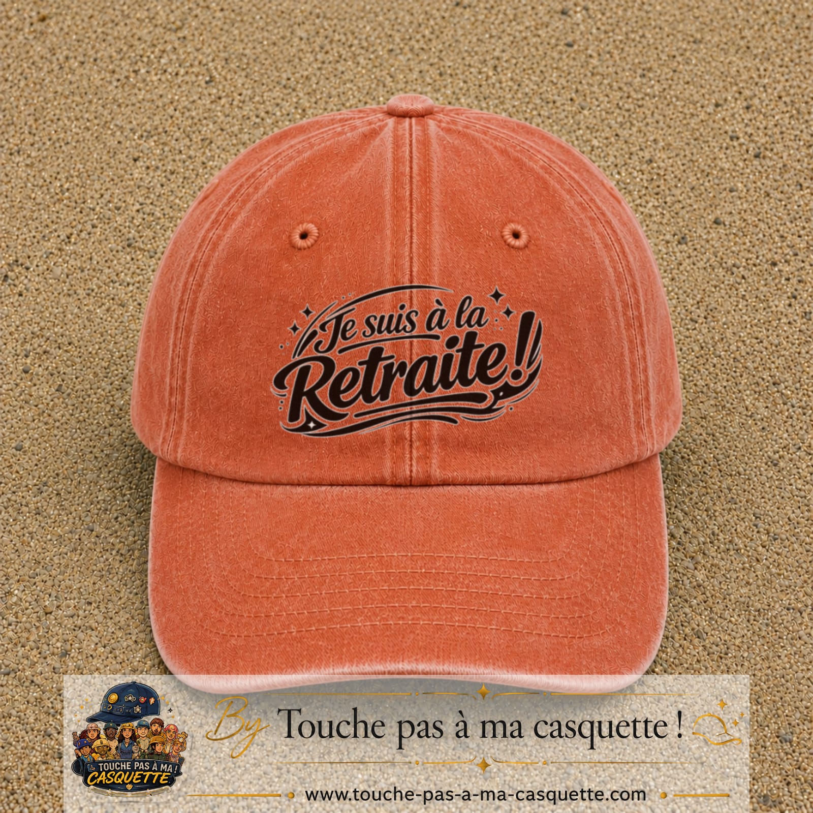 Casquette Orange délavé - Corail délavé avec motif Je suis à la retraite en 7 cm – vue principale