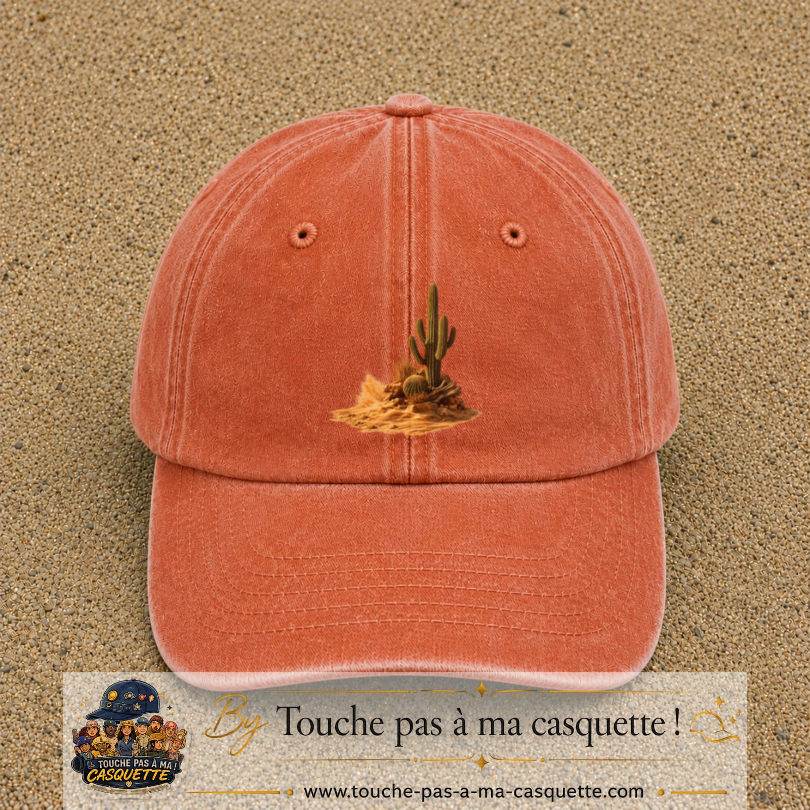 Image principale casquette Orange délavé - Corail délavé avec motif Cactus du désert 7 cm