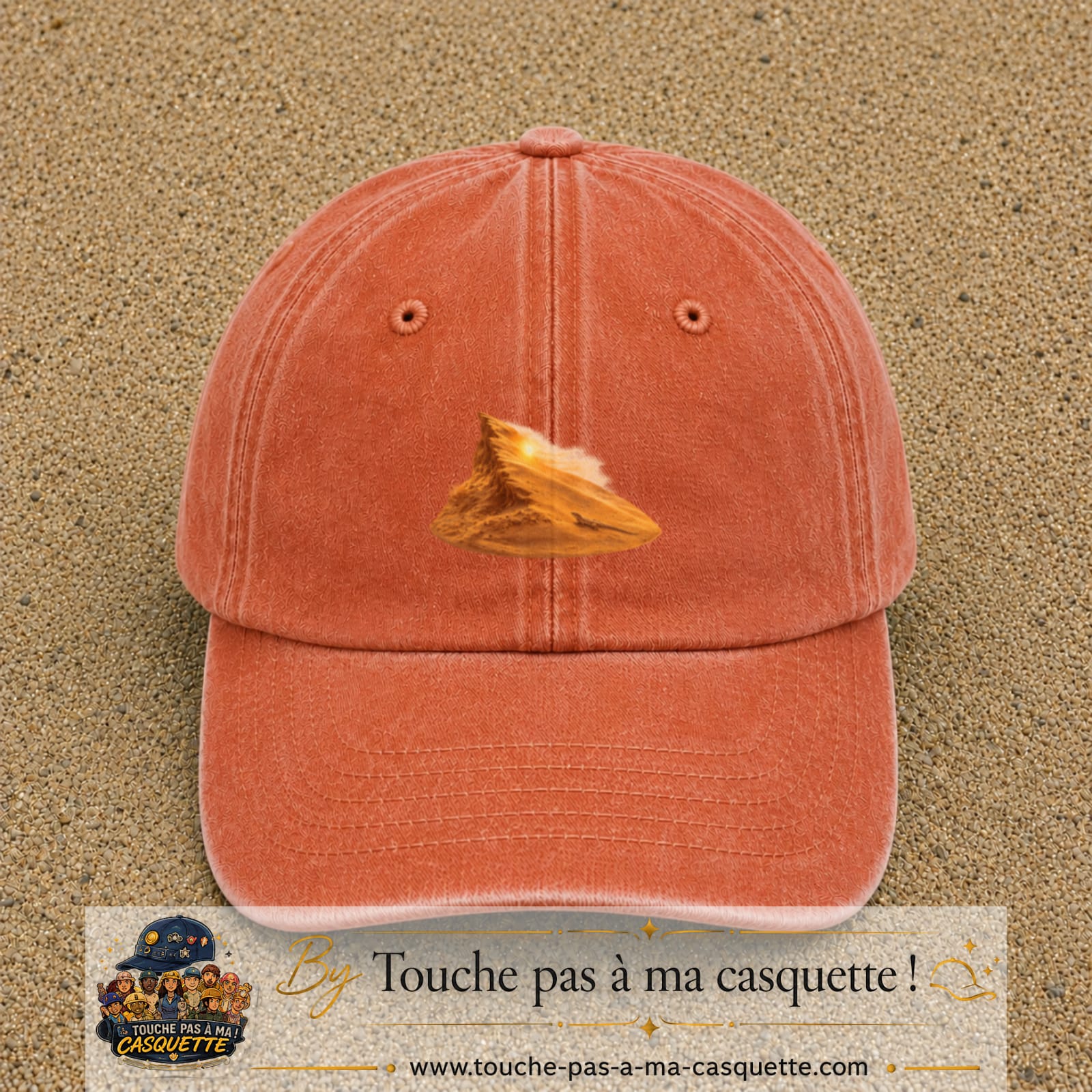 Image principale casquette Orange délavé - Corail délavé avec motif Dune du désert 5 cm