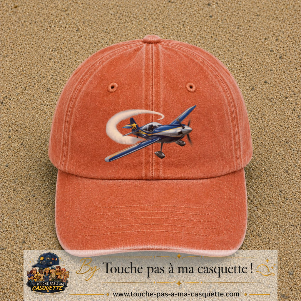 Image principale casquette Orange délavé - Corail délavé avec motif Avion de voltige 7 cm