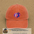 Casquette Orange délavé - Corail délavé motif Licorne et dragon cœur logo 7 cm