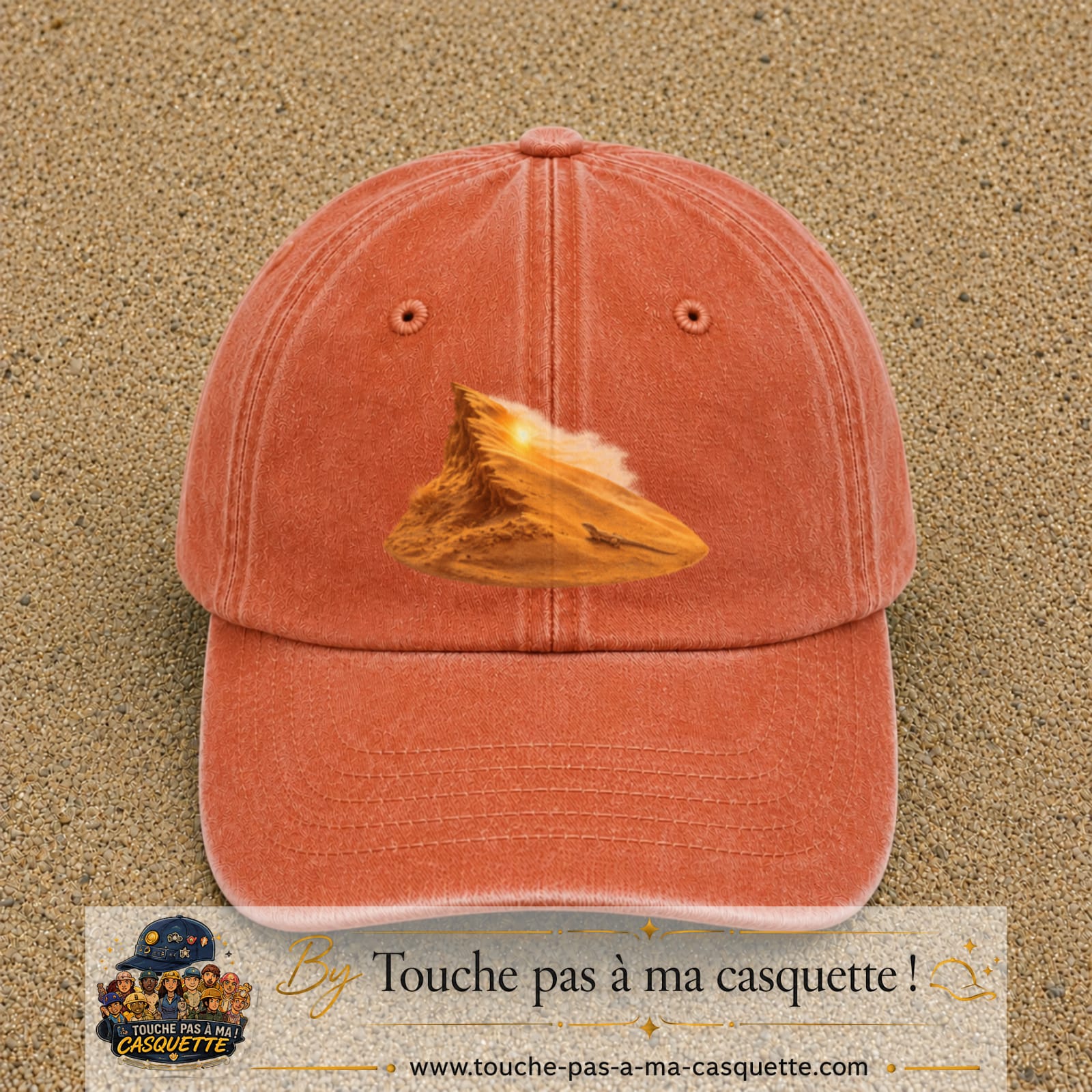 Image principale casquette Orange délavé - Corail délavé avec motif Dune du désert 7 cm
