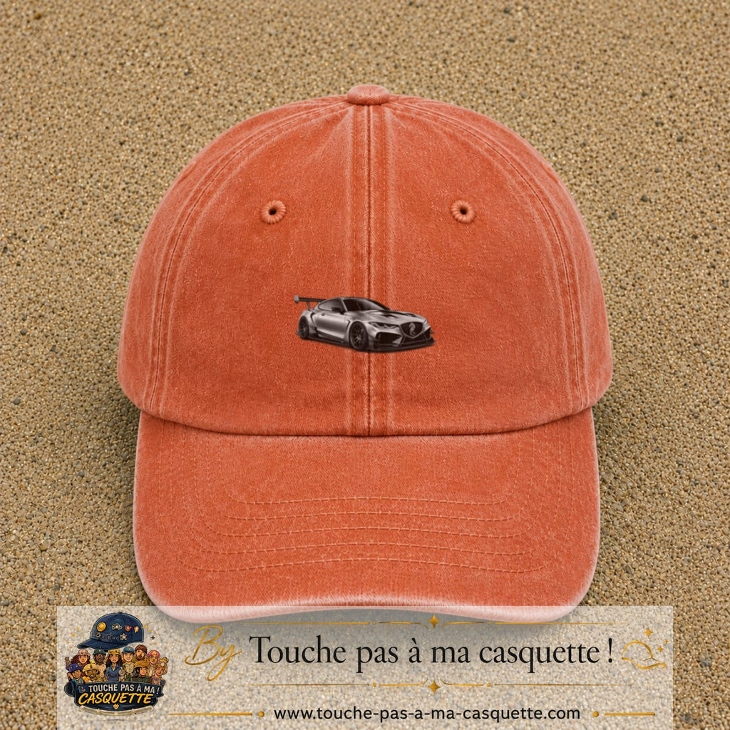 Casquette Orange délavé - Corail délavé avec motif Voiture sportive en 3 cm – vue principale