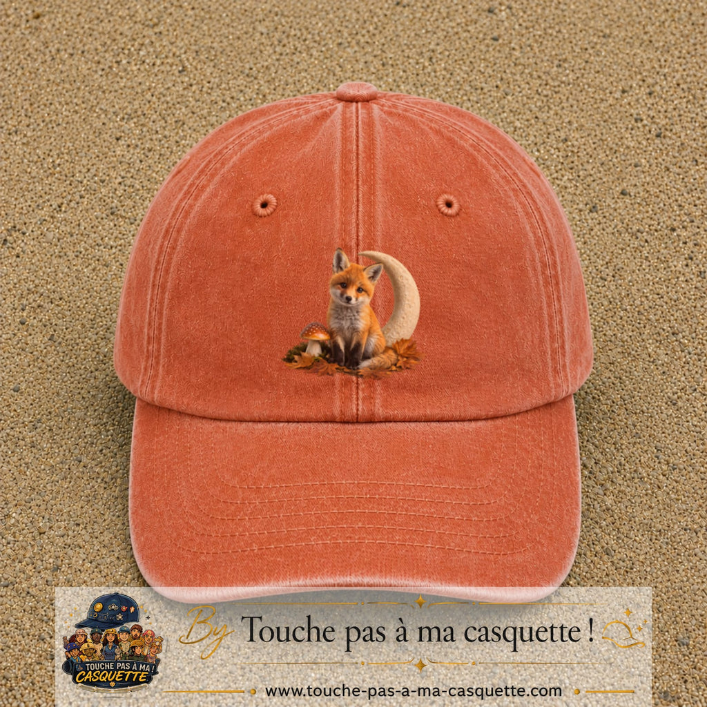 Image principale casquette Orange délavé - Corail délavé avec motif Renard de lune 7 cm