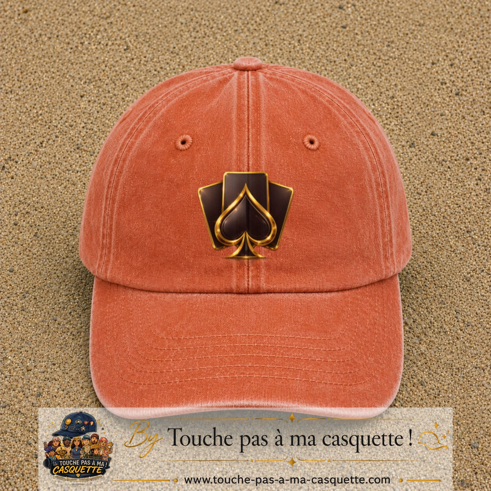 Image principale casquette Orange délavé - Corail délavé avec motif As de pique 7 cm