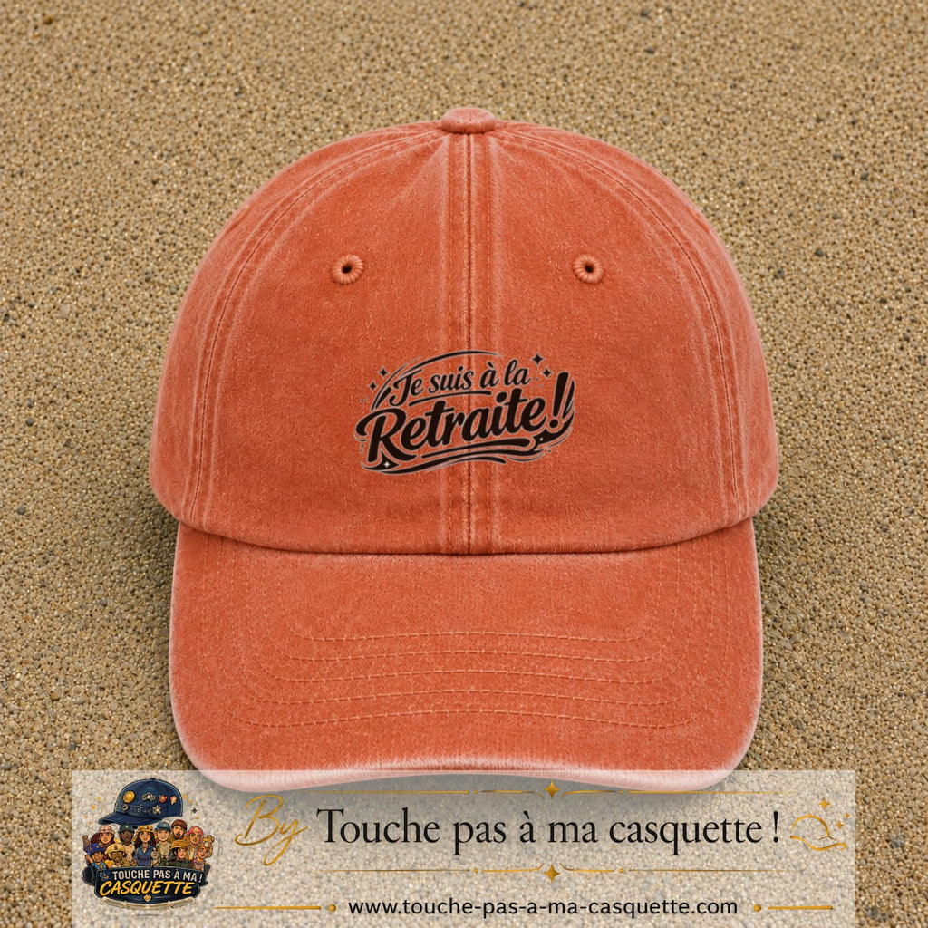 Casquette Orange délavé - Corail délavé avec motif Je suis à la retraite en 5 cm – vue principale