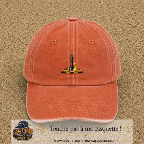 Image principale casquette Orange délavé - Corail délavé avec motif Échecs classiques 5 cm