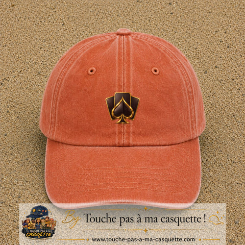 Image principale casquette Orange délavé - Corail délavé avec motif As de pique 5 cm