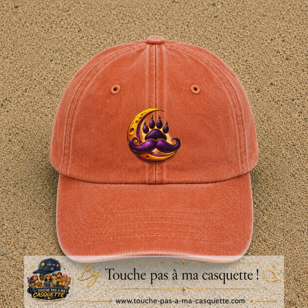 Casquette Orange délavé - Corail délavé avec motif Patte moustachue sur lune en 7 cm – vue principale