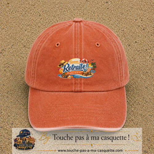 Casquette Orange délavé - Corail délavé avec motif Bonne retraite au bord de la mer en 5 cm – vue principale