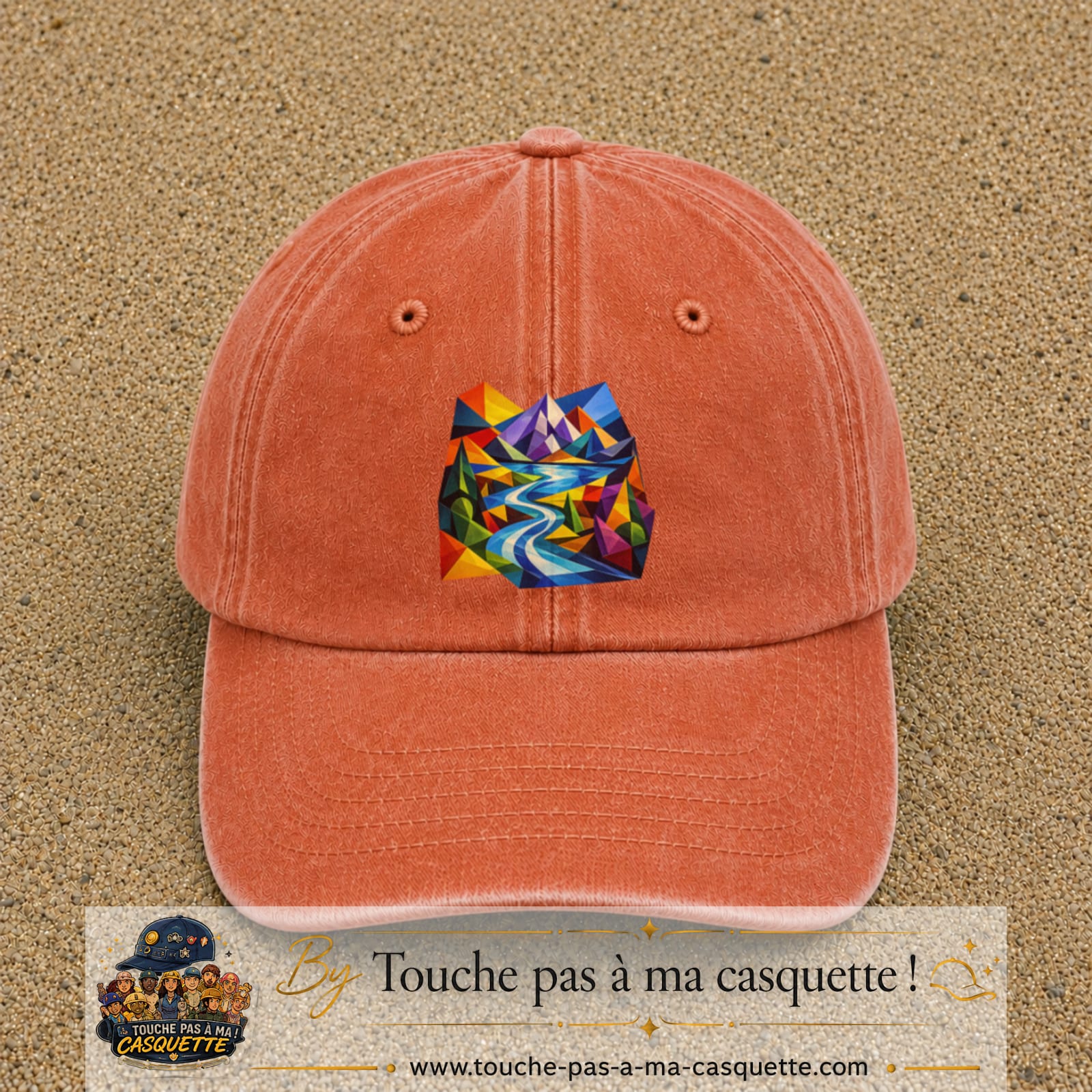Image principale casquette Orange délavé - Corail délavé avec motif Rivière de montagne 7 cm