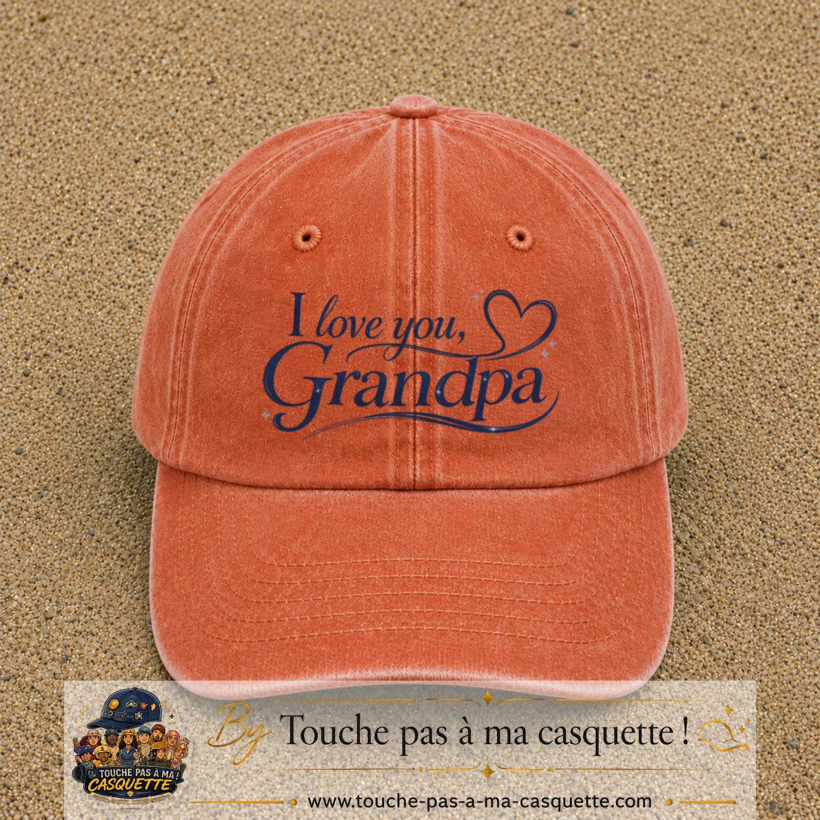 Casquette Orange délavé - Corail délavé avec motif I Love You Grandpa en 7 cm – vue principale