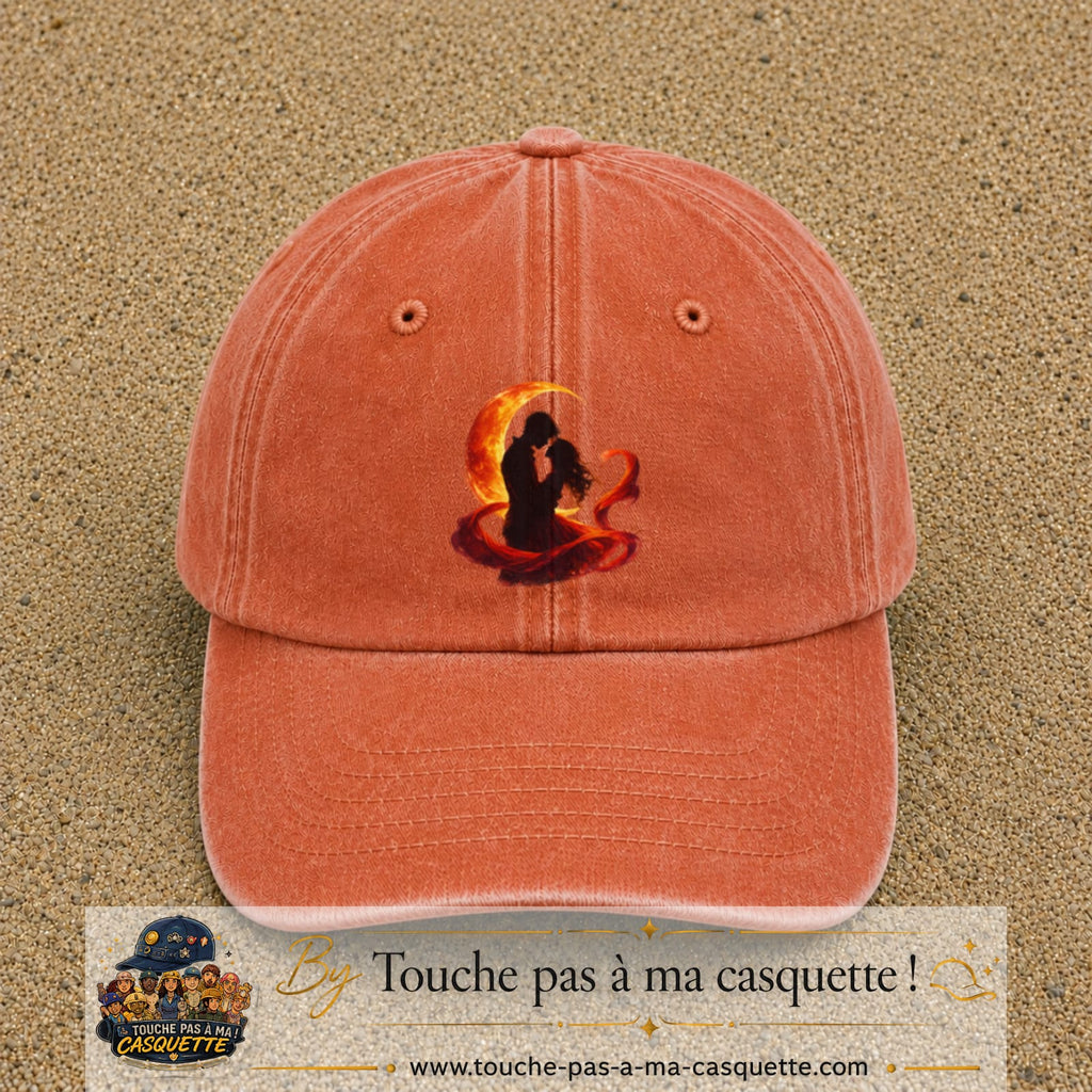 Casquette Orange délavé - Corail délavé motif Couple sous la lune logo 7 cm