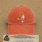 Casquette Orange délavé - Corail délavé motif Jardin carotte fleuri logo 7 cm