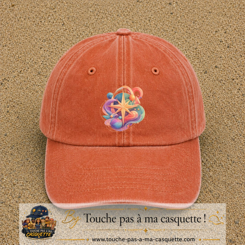 Image principale casquette Orange délavé - Corail délavé avec motif Boussole cosmique 7 cm