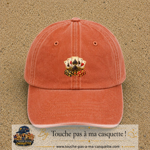 Casquette Orange délavé - Corail délavé motif Poker cartes et jetons logo 5 cm