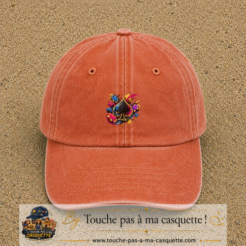 Casquette Orange délavé - Corail délavé avec motif As de pique et jetons de poker en 5 cm – vue principale