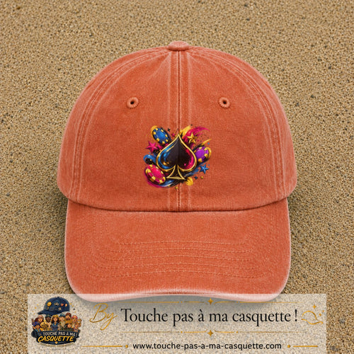 Casquette Orange délavé - Corail délavé avec motif As de pique et jetons de poker en 7 cm – vue principale