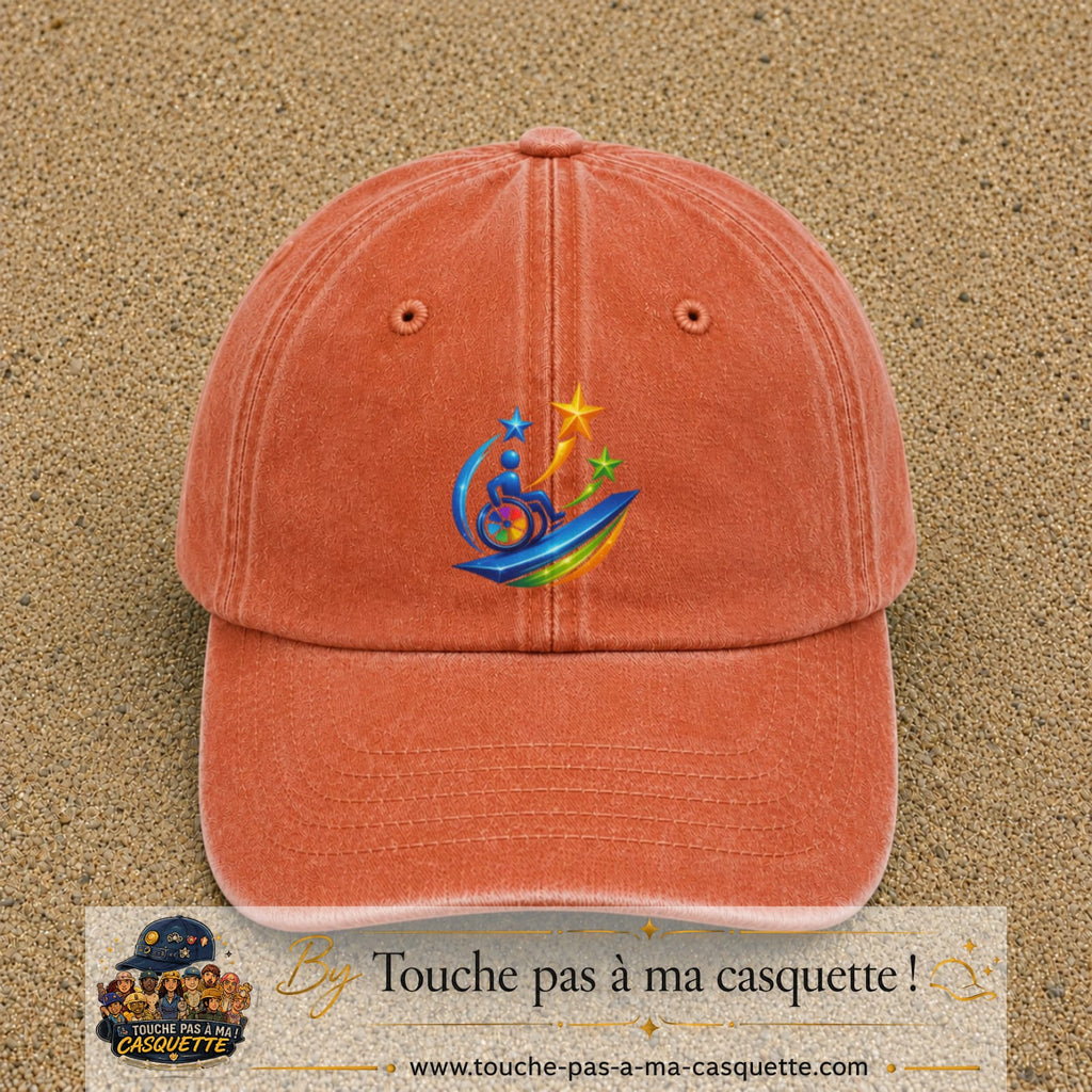 Image principale casquette Orange délavé - Corail délavé avec motif Accessibilité étoilée 7 cm