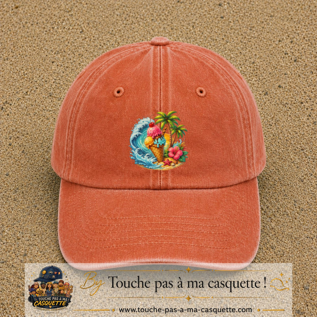 Casquette Orange délavé - Corail délavé motif Glace tropicale logo 7 cm
