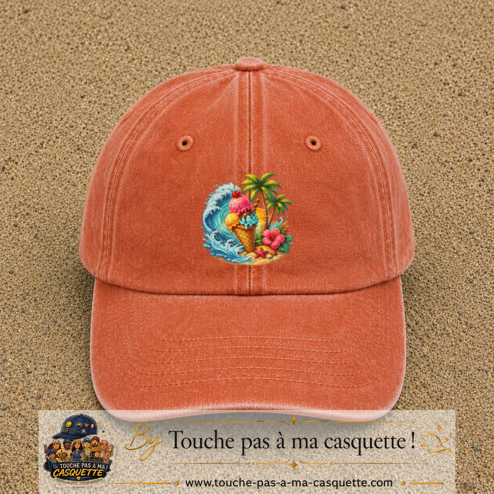 Casquette Orange délavé - Corail délavé motif Glace tropicale logo 7 cm