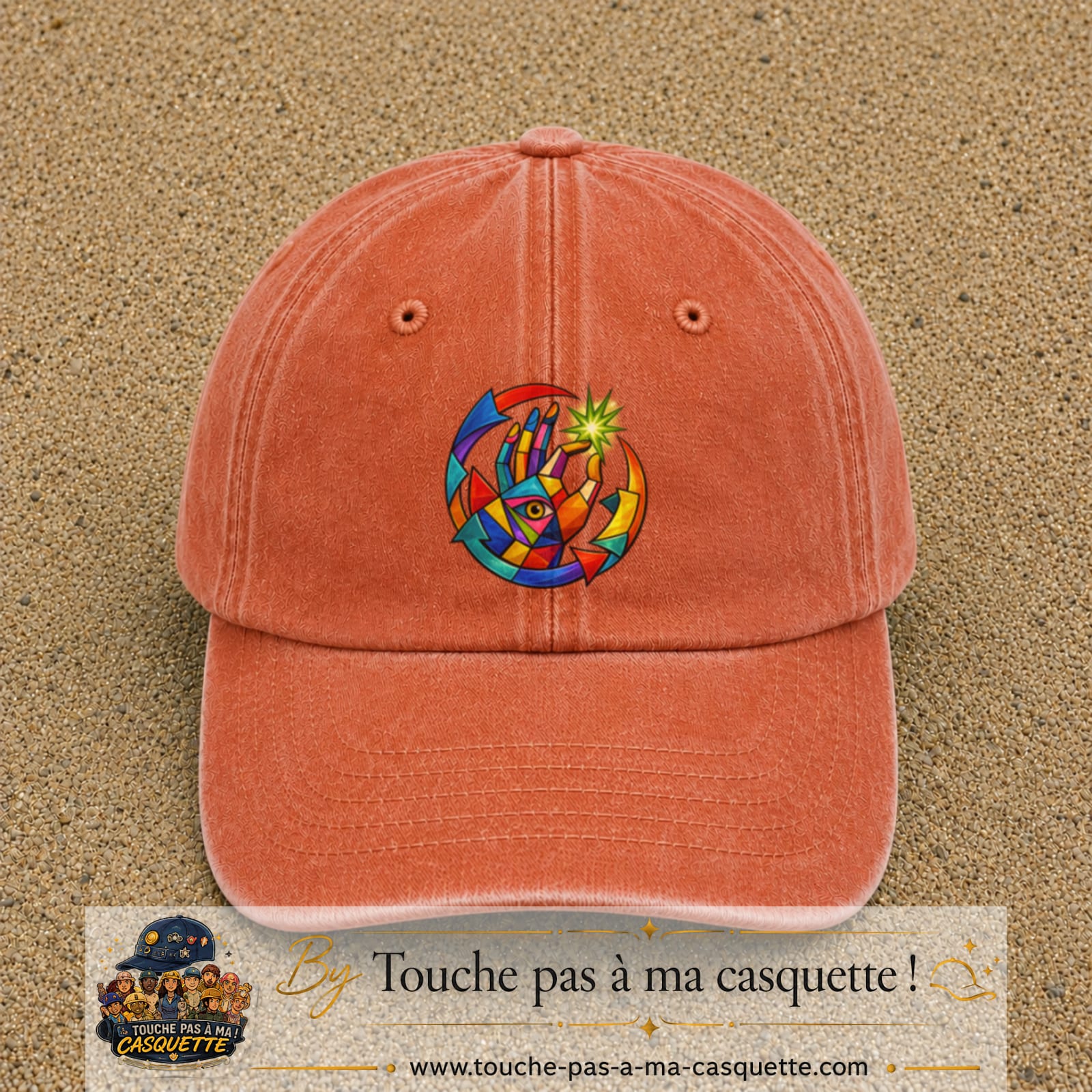 Image principale casquette Orange délavé - Corail délavé avec motif Main créative 7 cm