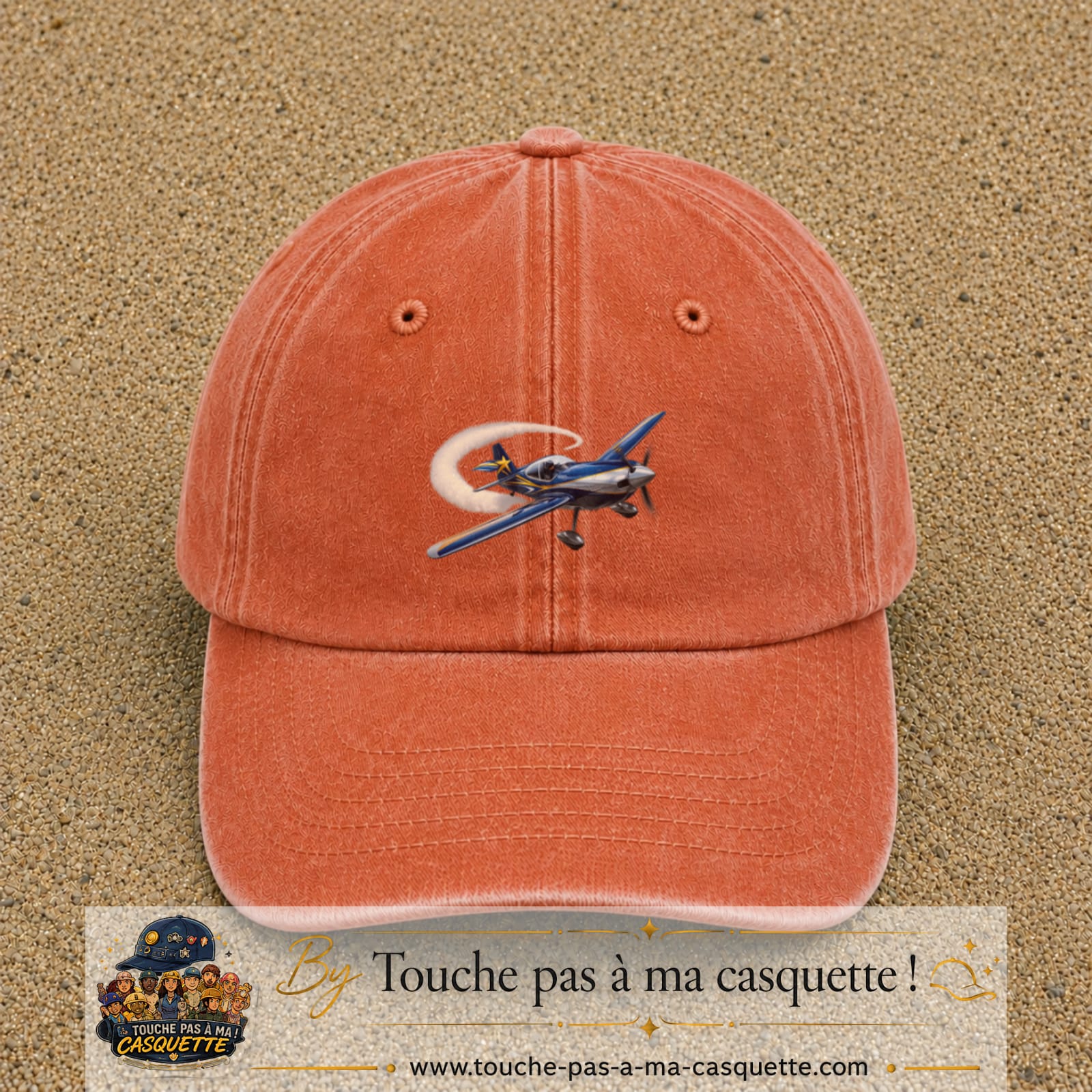 Image principale casquette Orange délavé - Corail délavé avec motif Avion de voltige 5 cm