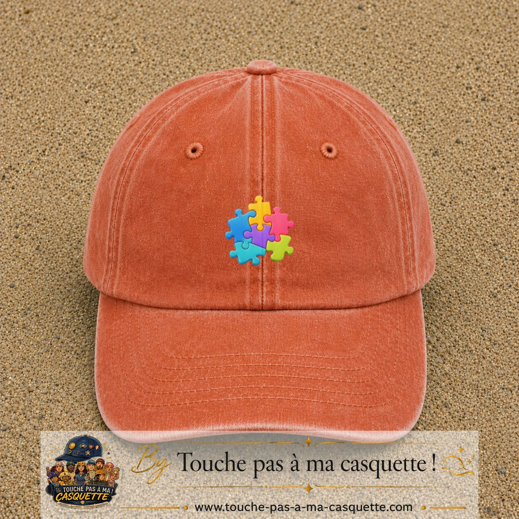 Casquette Orange délavé - Corail délavé motif Puzzle pop logo 5 cm