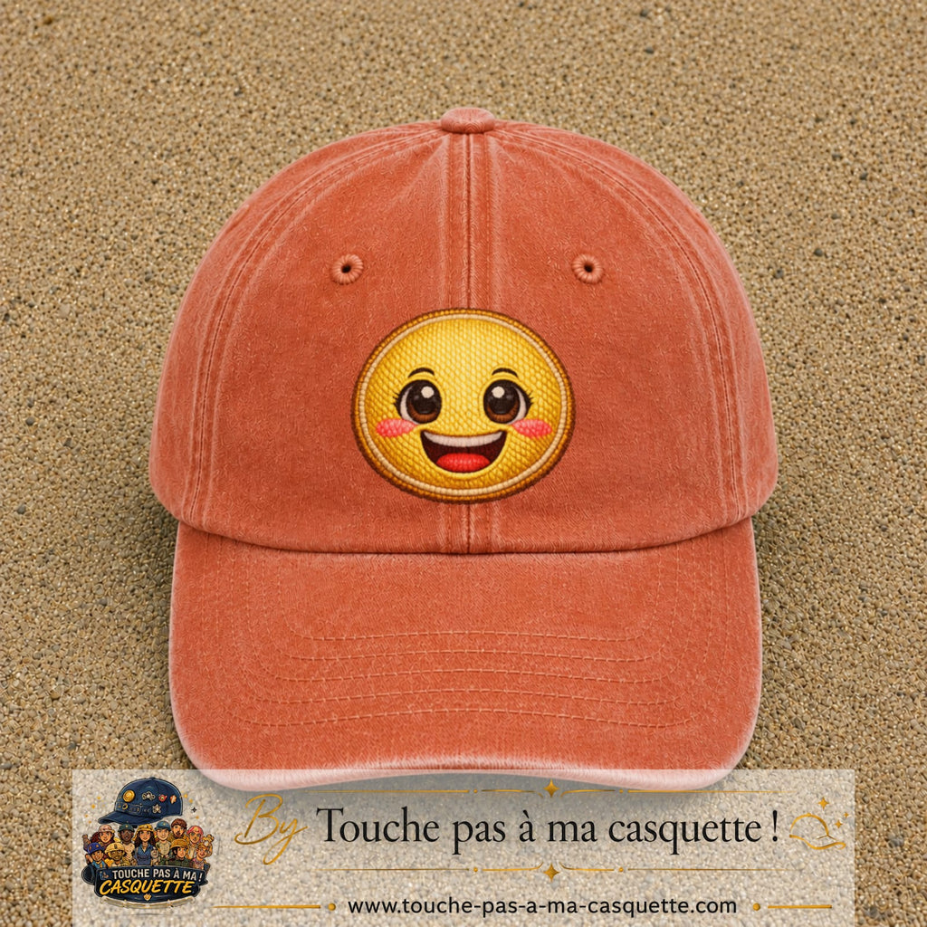 Image principale produit9grosOC - casquette Orange délavé - Corail délavé avec visuel Emoji souriant 7 cm