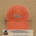 Image principale produit121petitOC - casquette Orange délavé - Corail délavé avec visuel Vache message anglais 3 cm
