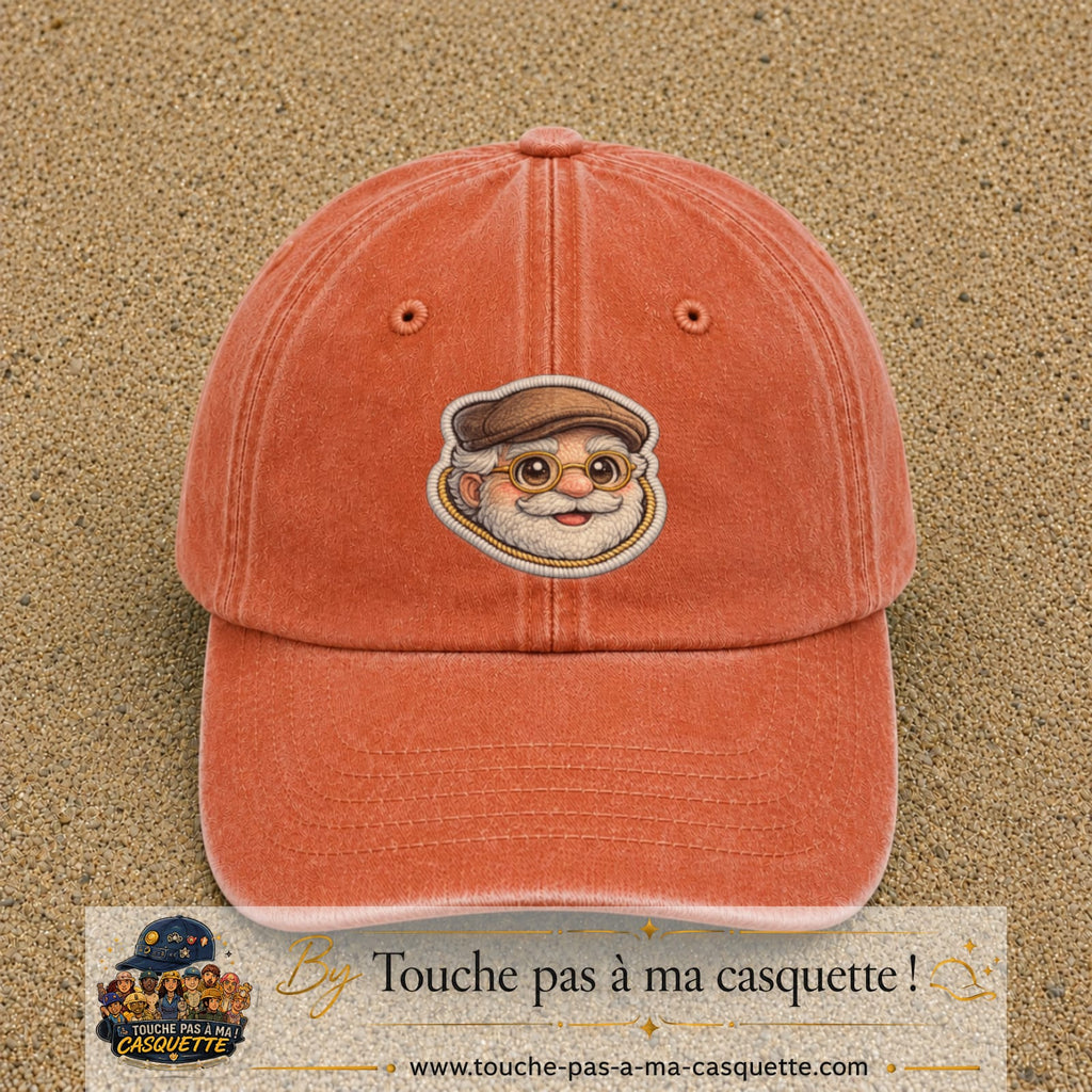 Image principale produit76grosOC - casquette Orange délavé - Corail délavé avec visuel Papy casquette lunettes 7 cm