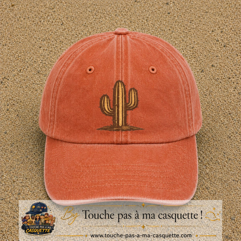 Image principale produit56grosOC - casquette Orange délavé - Corail délavé avec visuel Cactus 7 cm