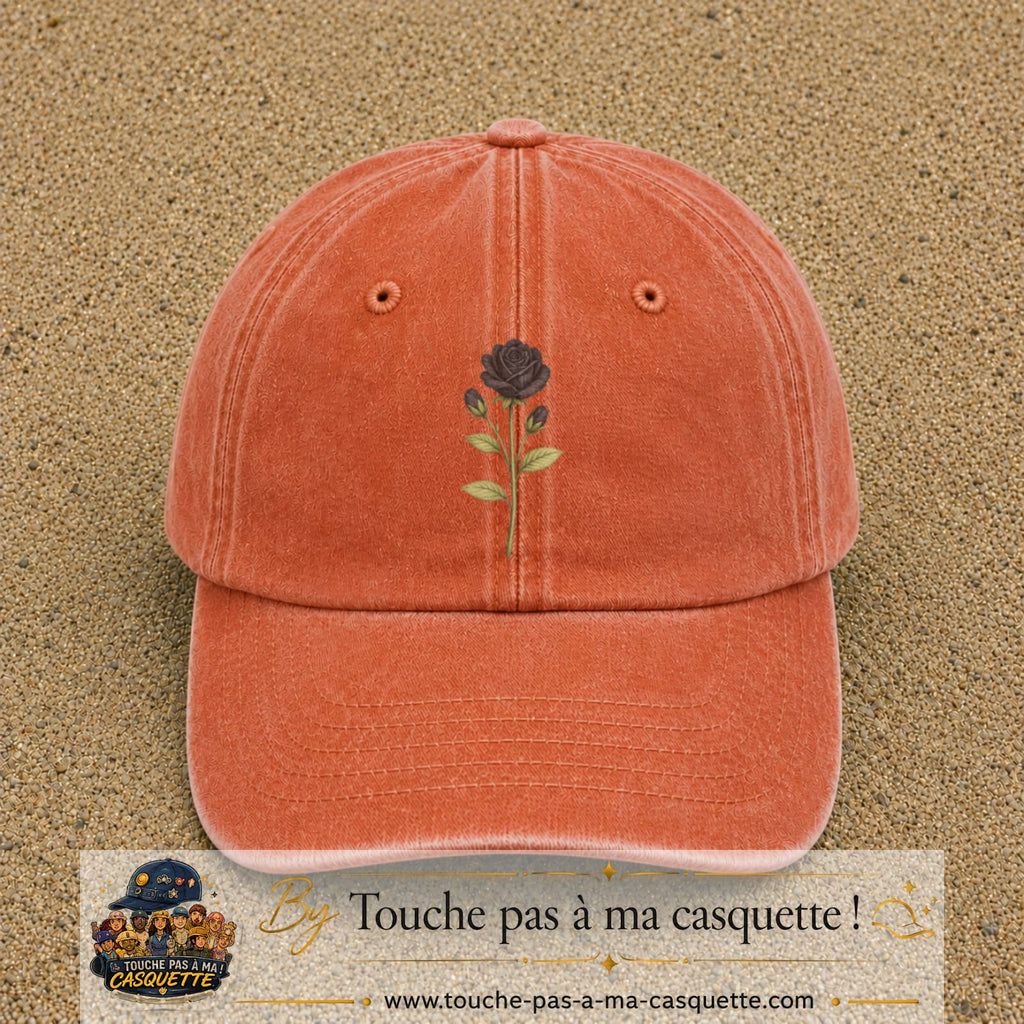 Image principale produit51grosOC - casquette Orange délavé - Corail délavé avec visuel Rose noire 7 cm