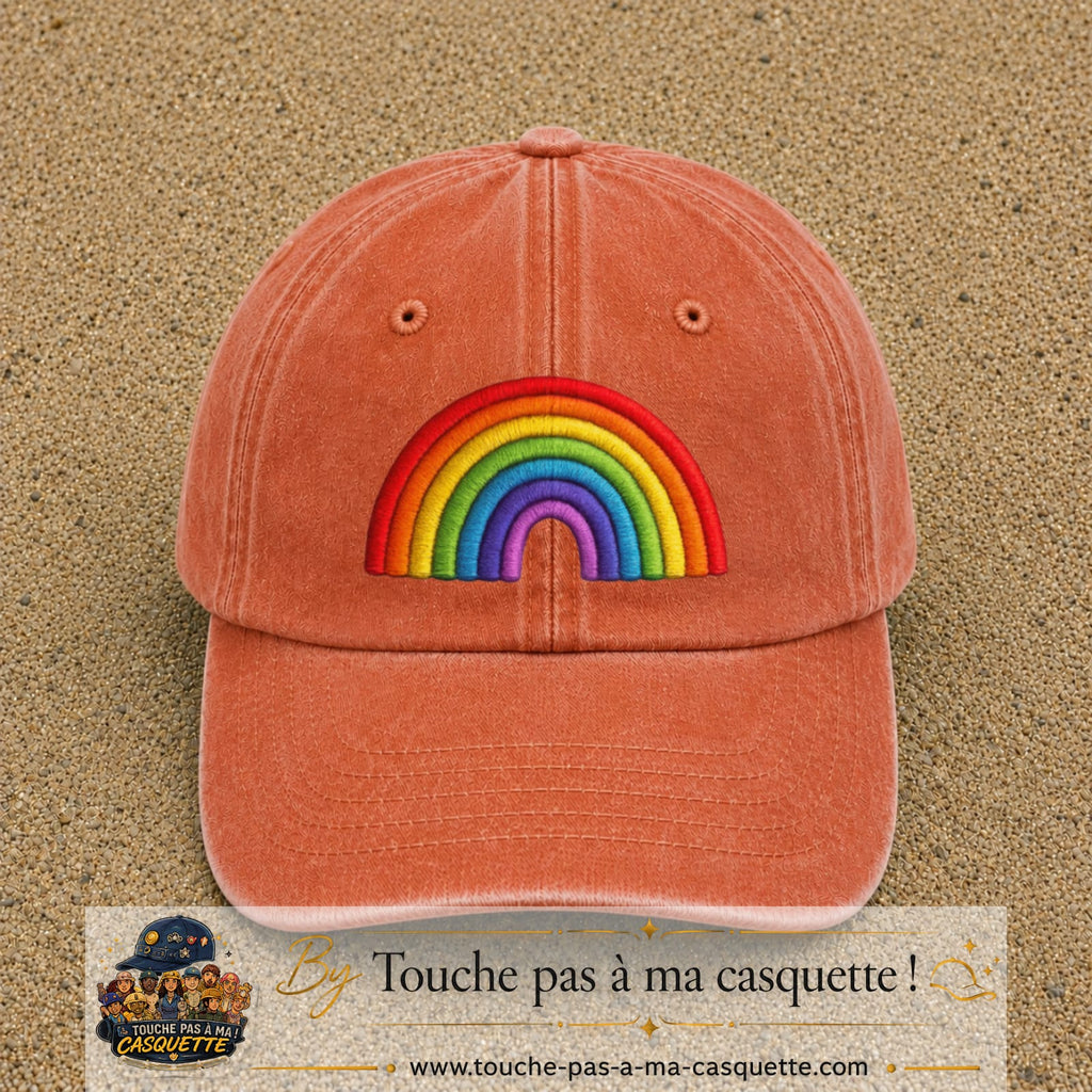 Image principale produit24grosOC - casquette Orange délavé - Corail délavé avec visuel Arc-en-ciel 7 cm