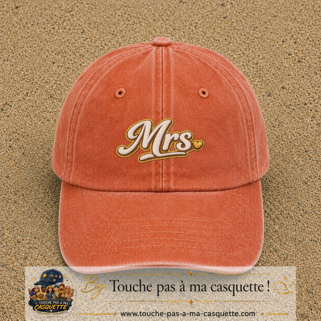 Image principale produit112moyenOC - casquette Orange délavé - Corail délavé avec visuel Mrs élégante 5 cm