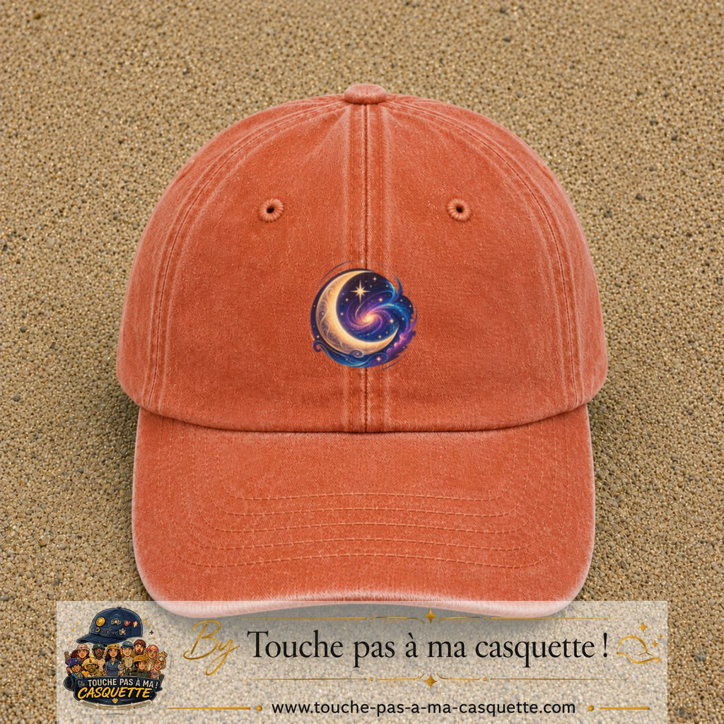 Image principale produit58moyenOC - casquette Orange délavé - Corail délavé avec visuel Galaxie lune 5 cm