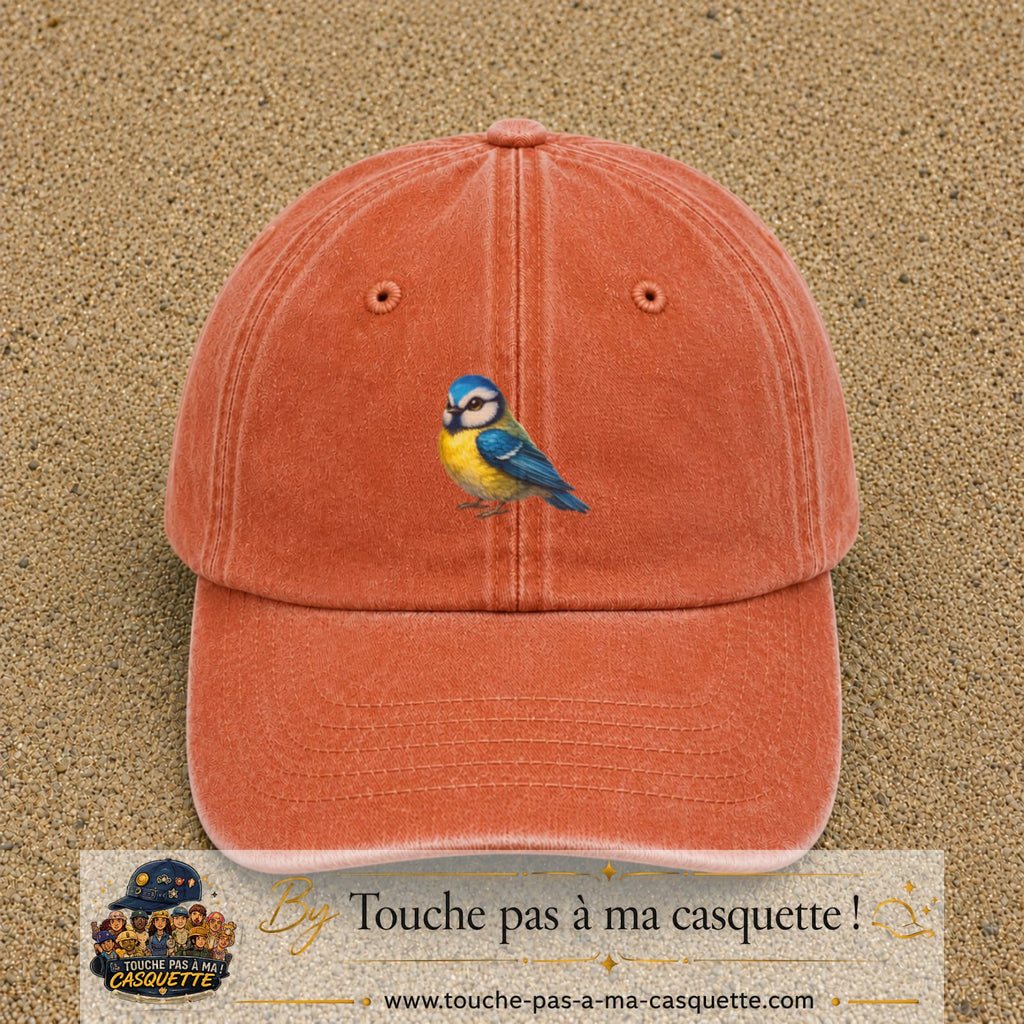 Image principale produit63moyenOC - casquette Orange délavé - Corail délavé avec visuel Mésange 5 cm