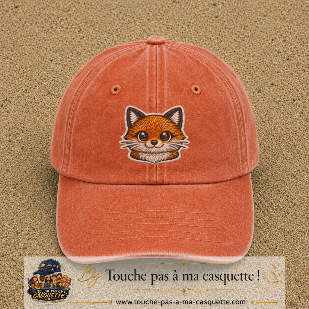 Image principale produit52grosOC - casquette Orange délavé - Corail délavé avec visuel Renard tête 7 cm