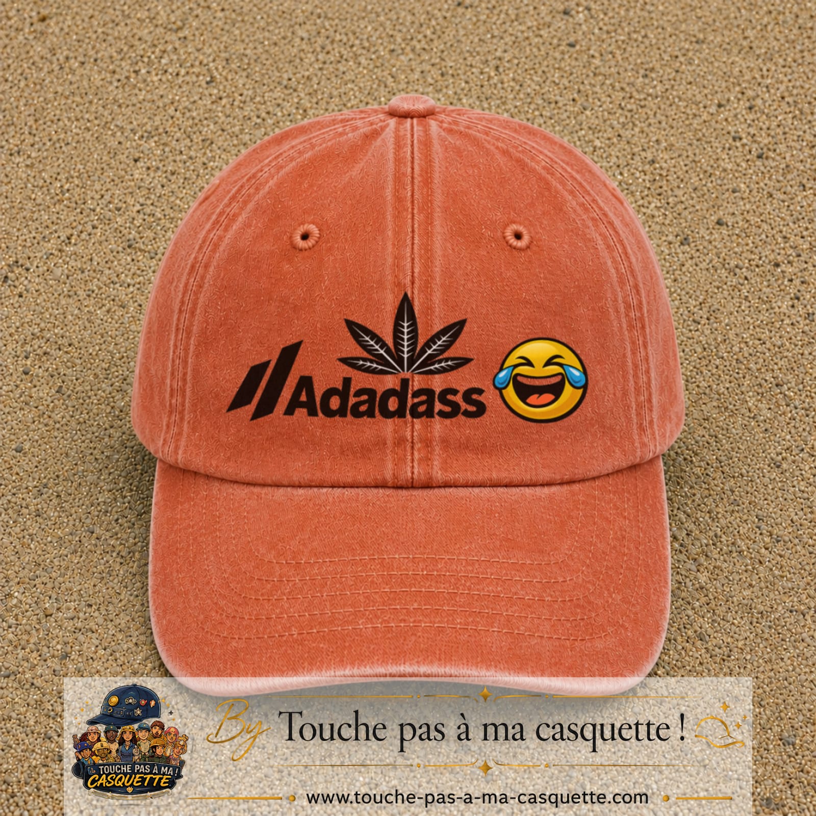 Image principale produit37grosOC - casquette Orange délavé - Corail délavé avec visuel Adadass emoji rieur 7 cm
