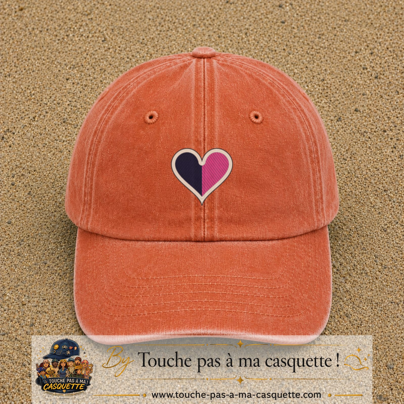 Image principale produit116moyenOC - casquette Orange délavé - Corail délavé avec visuel Cœur bicolore 5 cm